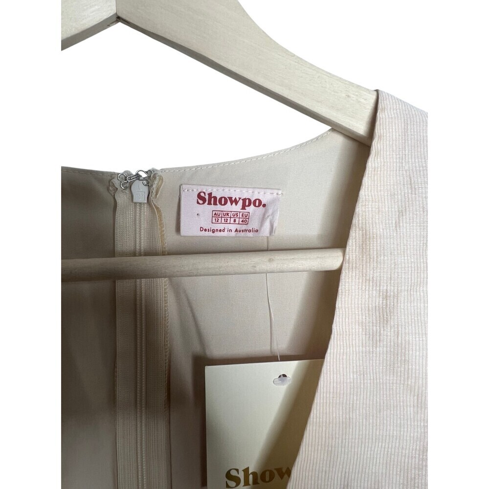 Showpo Puff Sleeve Mini Dress Women's US Size 8 Button Neckline Champagne NEW - Picture 6 of 6